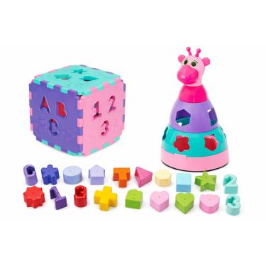 Imagem de Cubo Girafa Didático Brinquedo Educativo Formas Encaixe