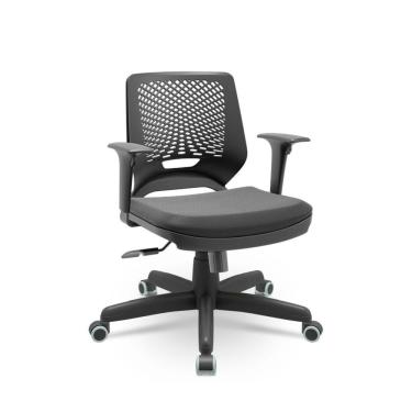 Imagem de Cadeira Escritório Beezi Giratória Pu Vinil Preto Braços Reguláveis Plaxmetal