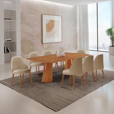 Imagem de Sala de Jantar Mesa Florida 220cm Tampo Barril Laminado e 8 Cadeiras S