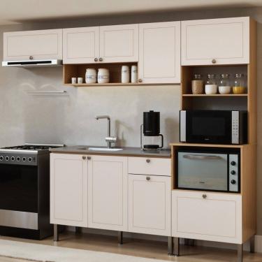 Imagem de Cozinha Modulada 4 Peças em Mdf com Torre Quente para Forno e Micro-ondas Frizz Cinamomo Fosco / Branco Fosco