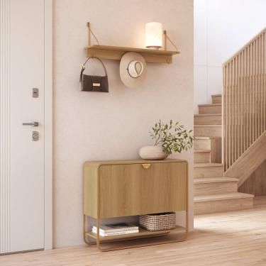 Imagem de Conjunto Sapateira 1 Porta e Prateleira Orgânico Pé Metal Luna Hanover/Dourado