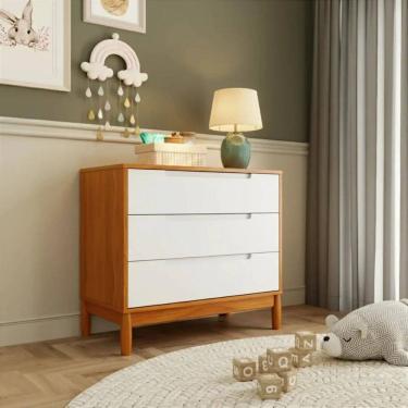 Imagem de Cômoda 3 Gavetas com Colmeia e Espaço para Trocador Lion Carvalho Avelã/Branco