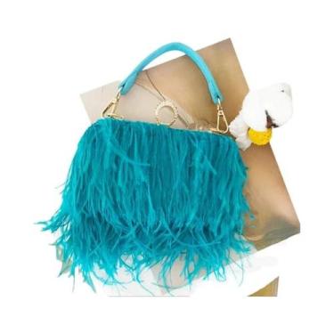 Imagem de Bolsa Clutch De Luxo Feminina Com Plumas De Avestruz Falsas E Anéis De