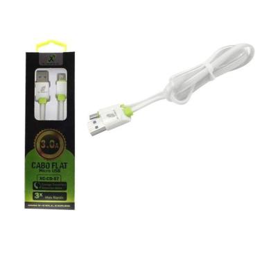 Imagem de Cabo Flat V8 3.0A Micro USB Turbo 2m X-Cell Branco