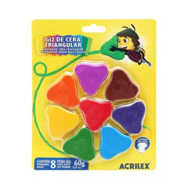 Imagem de Giz de Cera Triangular Acrilex 8 Cores 60G Atóxico para Crianças em Atividades Criativa...
