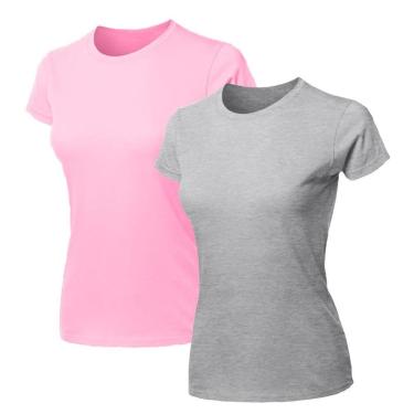 Imagem de Kit 2 Blusa Feminina Camiseta Lisa Básica Algodão Camisa Baby Look Blusas-Feminino