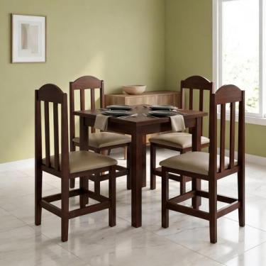 Imagem de Conjunto 4 Cadeiras em Madeira Maciça Escura com Estofado Bege Repleta