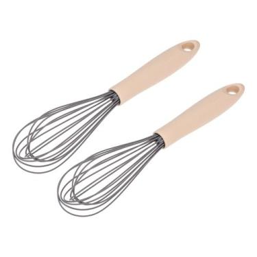 Imagem de Kit Dois Batedor Manual Fio Silicone C/ Cabo Em Pp Bicolor Cinza e Cre
