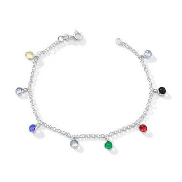 Imagem de Pulseira Feminina Prata Legítima Pedrinha Saladinha Colorida - Lojas L