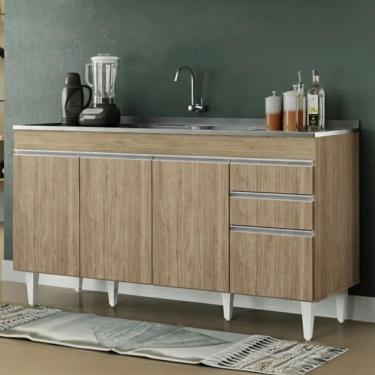 Imagem de Balcão De Cozinha Com Pia Inox 150cm Marrocos Castanho  - Lumil