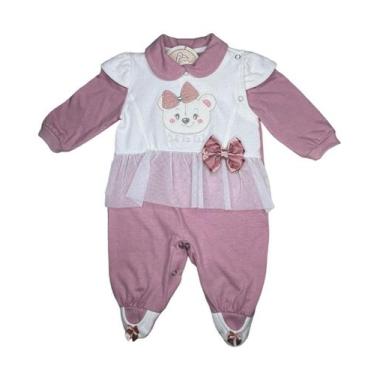 Imagem de Macacão Bebê Ursinho Malha Renda Algodão Sapatinho Lacinho - Ands Baby