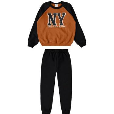 Imagem de Conjunto Moletom Infantil Menino Malwee Kids 4/8 Ref. 116776, Marrom, 