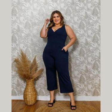 Imagem de Macacão Feminino Liso Em Viscolycra Plus Size - Rosana Farcait, Marinh