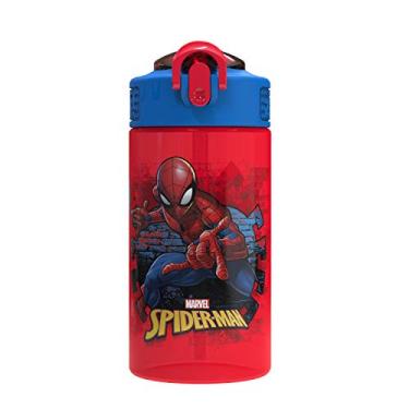 Imagem de Zak Designs Capa de bico infantil do Homem-Aranha da Marvel e alça de transporte integrada feita de plástico, design de garrafa de água à prova de vazamento (sem BPA), vermelho, 473 g