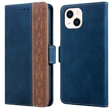 Imagem de Capa de caso flip Para iPhone 13 Mini Caso Flip Wallet Style Holster Case Telefone Multifuncional Magnetic Buckle Holster para iPhone 13 mini Capa de volta (Color : Blue, Size : 5.4)