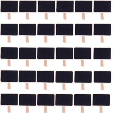 Imagem de Haiabei 30 peças mini clipes de madeira para quadro-negro com clipes de madeira para quadro de giz placa de mensagem placa placa com alfinetes para memória, anotações, etiqueta de alimentos, cartão de mesa de casamento, cartão de lugar para festa, decoração de coração, Rectangle
