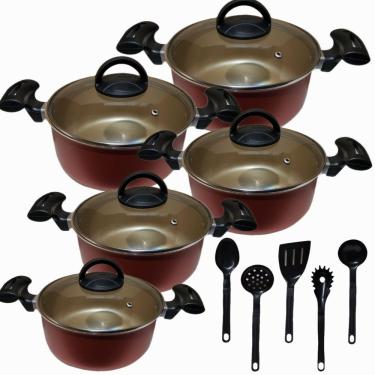 Imagem de Jogo De Panelas 5 Peças Teflon Com Antiaderente + 5 Espátulas de Nylon