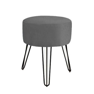 Imagem de Puff Magnus Redondo Suede Cinza Pés De Ferro Preto Verniz