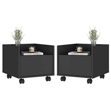Imagem de Kit com 2 Mesas de Cabeceira 40 cm com Rodízios Multimóveis Mp4045 Preta
