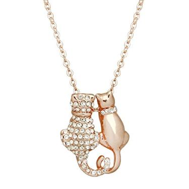 Imagem de Colar com pingente de gato Falari com strass e cristal de ródio altamente polido Dourado