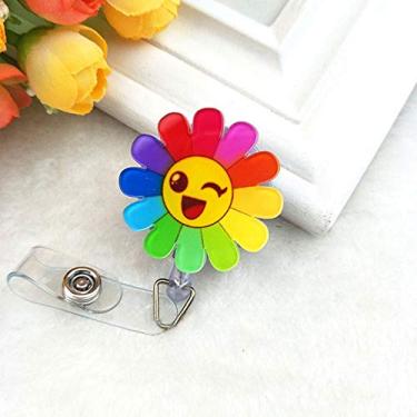 Imagem de SEIWEI Porta-crachá retrátil de desenho animado com clipe de jacaré porta-cartões de identificação (flor sorridente)