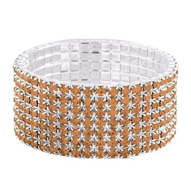 Imagem de Falari Pulseira elástica de cristal com strass brilhante para casamento Prata