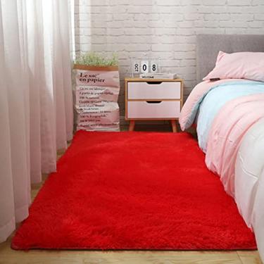 Imagem de Tapete de área macio para quarto, tapetes fofos, tapete felpudo sala de estar, tapetes peludos meninas meninos crianças desgrenhados tapetes de dormitório de berçário vermelho 40 cm x 61 cm