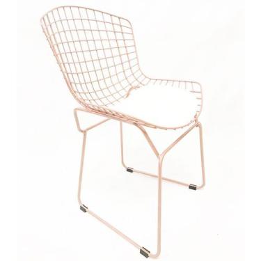 Imagem de Cadeira Bertoia Cor Rosé Fosco Assento Branco - Poltronas Do Sul