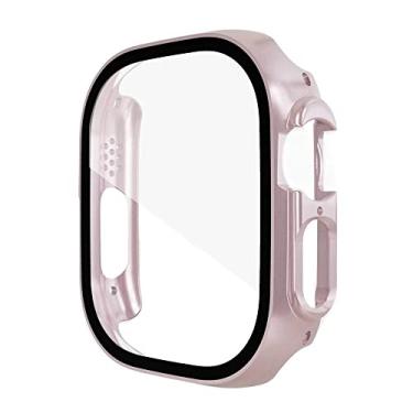 Imagem de CZKE Capa de vidro para Apple Watch case 49mm Acessórios All-Around PC Protetor de tela Capa Temperada Apple Watch Ultra Case (Cor: Ouro Rosa, Tamanho: Ultra 49mm)