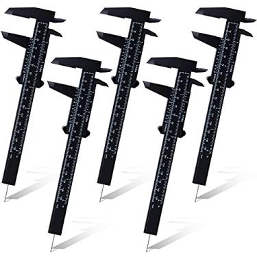 Imagem de Mini pinça de plástico de 150 mm de 6 polegadas/150 mm ferramenta de medição de escala dupla retangular vernier paquímetro de leitura rápida para estudante escola escritório casa, preto, 5 peças