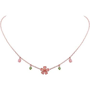 Imagem de OJERRY Sakura Colar de corrente rosa flor de cerejeira colar com pingente de flor prensada para mulheres, presentes de casamento joias estéticas presentes para amigos, liga de zinco, sem pedra preciosa, Zinco, Sem pedra preciosa
