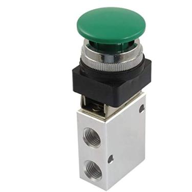 Imagem de JDYYICZ 1/4" NPT Verde Botão Momentâneo 3 Vias Válvula Mecânica de Controle Pneumático de 2 Posições, Rosca de 13 mm 2 Posições, Controle Manual de 3 Vias Botão de Pressão de Cogumelo Válvula Mecânica Pneumática de Ar