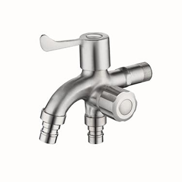 Imagem de LIDON Torneira de água ao ar livre Torneira de torneira dupla Torneira multifuncional de aço inoxidável Torneira de máquina de lavar Torneira externa dupla para piscinas de esfregão, B escovado (cor: escovado C)