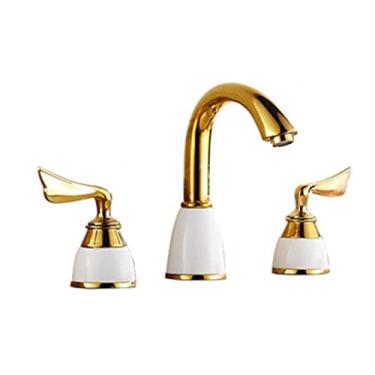 Imagem de LIDON Torneiras do banheiro Torneira da pia do banheiro 3 furos preto 3 furos banheiro torneira de latão antigo banheiro 3 furos com duas alças torneira de três furos para cozinha, preto B (cor: dourado B)
