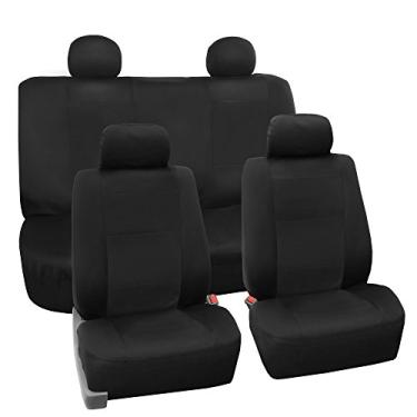 Imagem de FH Group Capas de assento de carro conjunto completo de neoprene preto - ajuste universal impermeável automotivo baixo traseira frontal e capa de assento traseira sólida, capa de assento lavável para