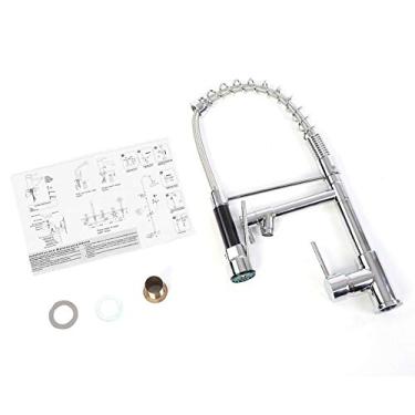 Imagem de EVTSCAN Torneira de mistura de pia de cozinha de latão com 3 alças com mangueira de pulverização de puxar torneira misturadora de água quente fria (Reino Unido)