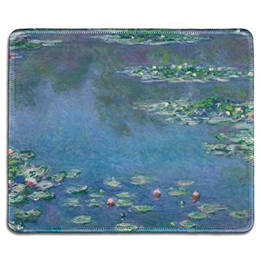 Imagem de dealzEpic - Tapete de rato artístico - Tapete de rato de borracha natural com famosa pintura artística de lírios de água na lagoa (Nympheas) por Claude Monet - Bordas costuradas - 24 x 20 cm