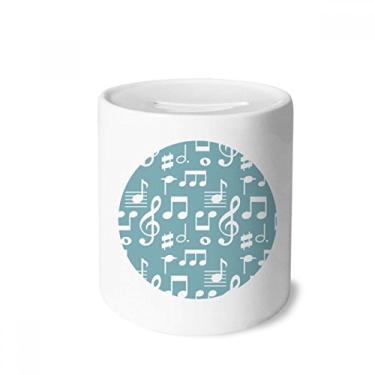 Imagem de DIYthinker Caixa de notas de música branca azul porta-moedas caixa de cerâmica presente de cofrinho