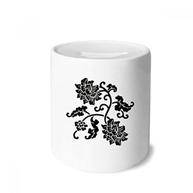 Imagem de DIYthinker Caixa de moedas de cerâmica com desenho de flores negras para guardar dinheiro