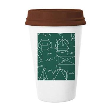Imagem de Caneca de cerâmica com fórmula geométrica matemática, cálculo e vidro para beber café