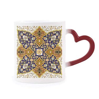 Imagem de Caneca de grés com estampa moderna sensível ao calor com estampa de folhas de flor que muda de cor vermelha