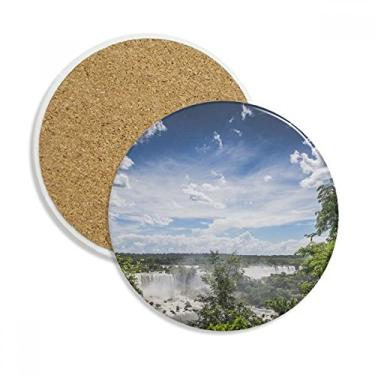 Imagem de Cenário verde floresta, cachoeira, ciência, natureza, copo, copo, copo, copo, copo, proteção de mesa, pedra absorvente