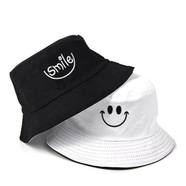 Imagem de Bone Bucket Hat Dupla Face Smile Preto Branco - Bulier Modas