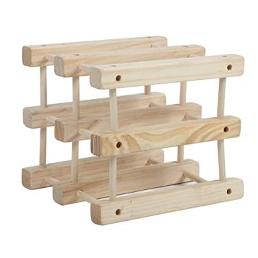 Imagem de Suporte de vinho, 6 garrafas de madeira empilhável empilhável rack modular de vinho, suporte de garrafa de vinho compacto de 3 camadas para armários de bar de cozinha doméstica
