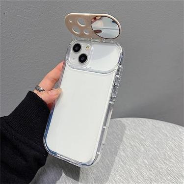 Imagem de Moda Flip Lens Mirror Stand Protector Clear Soft Case para iPhone 13 12 14 Pro Max 11 XS Max Capa Traseira Transparente, Branco, Para iPhone 12 Pro