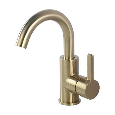 Imagem de Torneira de banheiro de latão ouro escovado torneira de lavatório quente e fria torneira misturadora para pia com alça única montada em preto fosco, 6204BG,1