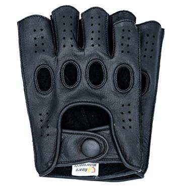 Imagem de Riparo Luvas masculinas de couro genuíno com costura invertida sem dedos para dirigir motociclista (GG, preto)