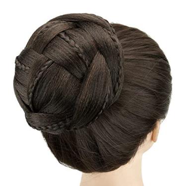 Imagem de IMISSU Capa de cabelo chignon trançada tamanho grande rosquinha apliques de cabelo scrunchie coque peruca updo (M2 Chocolate marrom)