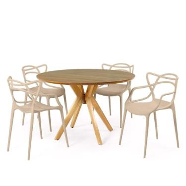 Imagem de Conjunto Mesa de Jantar Redonda Marci Premium Natural 120cm com 4 Cadeiras Allegra - Nude