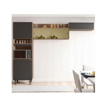 Imagem de Cozinha Compacta Poliman Porto com 5 Portas e 1 Prateleira - 260cm de largura - Carvalho/Grafite